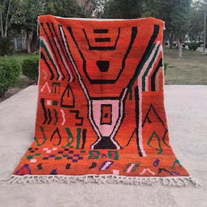 Orange Berber Rug: Handwoven Moroccan Boujaad Wool Rug 5x7