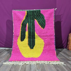 Handwoven Pink Moroccan Rug: Berber Wool Boujaad Rug