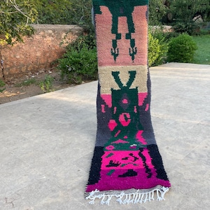 Handmade Pink Moroccan Runner Rug: Berber Wool Hallway Decor