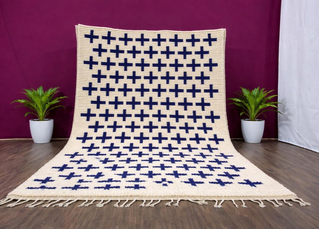 Handmade Moroccan Berber Wool Rug, Blue Amazigh Pattern - Etsy