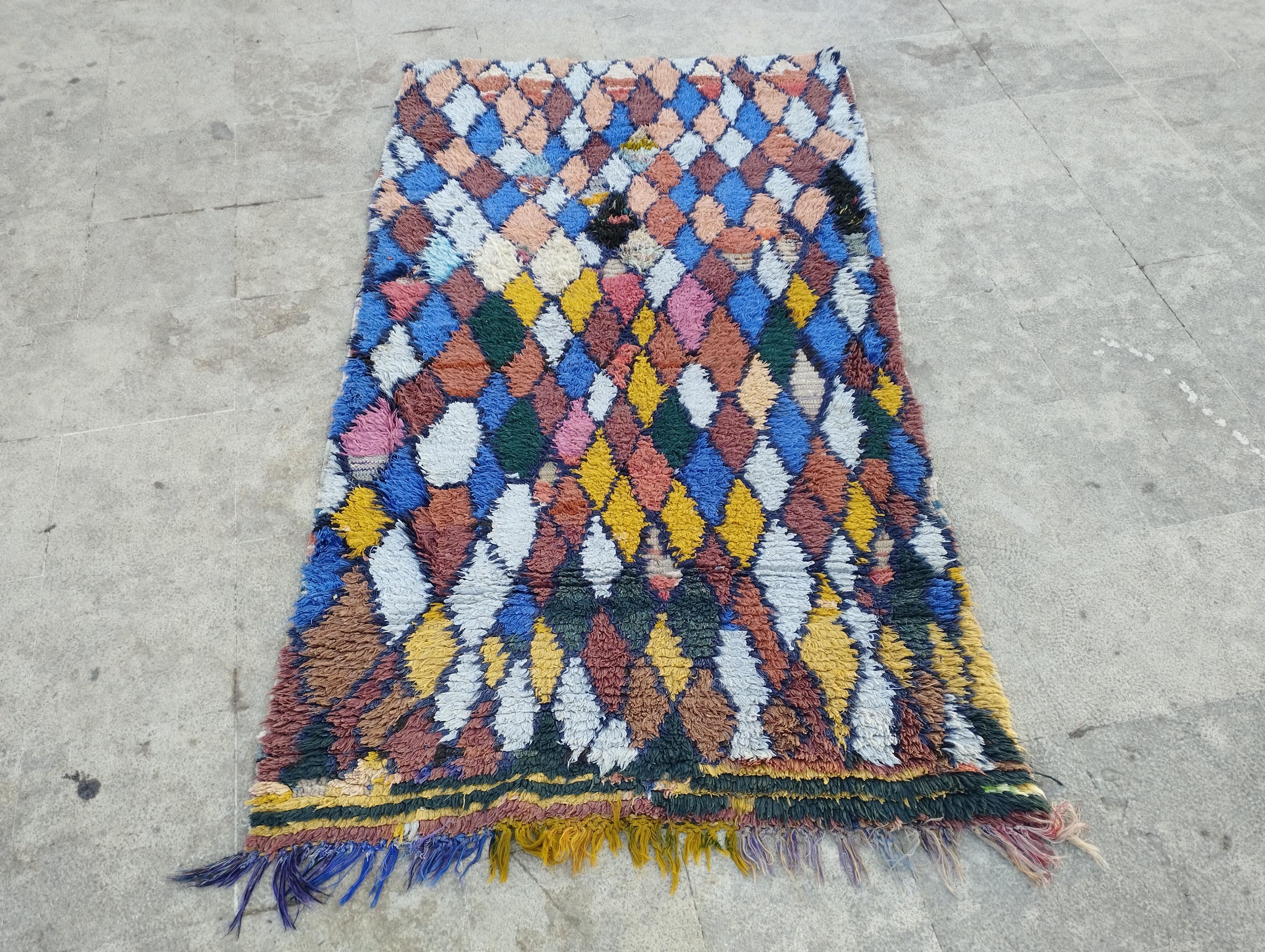 【希少・手織り】モロッコ製 ベルベルラグ／ハンドメイド・未使用 ハンドメイドのモロッコベルベルラグ：ヴィンテージシルクエリアラグ