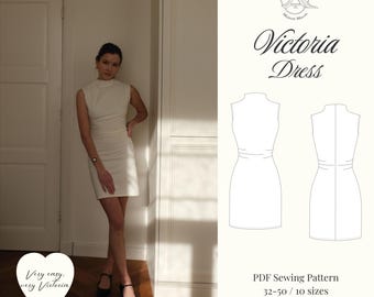 Mock Neck Mini Dress Pattern | Party Dress PDF | Ruched Jersey Dress Sewing Pattern | Velvet Dress Pattern | 90s Mini Dress | XXS-5XL