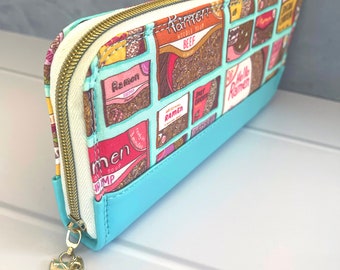 Ramen Noodles, anime, Kawaii, japan, zip around wallet, wallet, purse, gift for her.