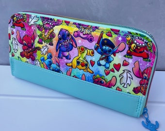 Lilo and Stitch inspired, large zip around wallet