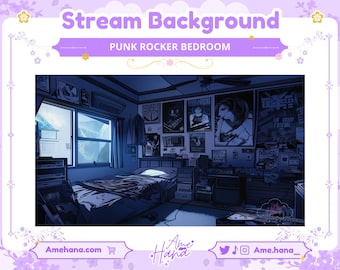 Punk Rocker Bedroom Stream Background: AI-Generated Vtuber Backdrop (PNG)