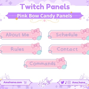 Twitch Panels - Pink Bow Candy Panels, Twitch Panel Pack, Kawaii Twitch Panels, Twitch Overlay, Stream Overlay, Stream Panels, Stream Assets