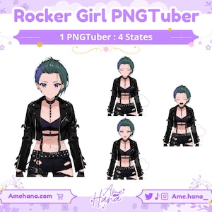 PNGTUBER | Rocker Girl Model, Premade PNGTube model, PNGTuber Model, PNG Tuber, PNGTuber for Streaming, Stream Assets, PNGTuber, Live2d