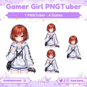 PNGTuber Gamer Girl Model, Ready to Use PNGTube model, PNGTuber Model, PNG Tuber, PNGTuber for Streaming, Stream Assets, Gamer PNGTuber