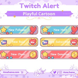 Cartoon Twitch Alerts: Playful Stream Overlay (PNG)