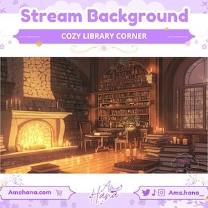 Fondo de transmisión, fondo acogedor de la esquina de la biblioteca, fondo de Twitch, fondo de Vtuber, fondo estático, fondo de Twitch, acogedor, Lofi