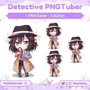 Chibi Detective PNGTuber Model: Ready to Use Stream Asset