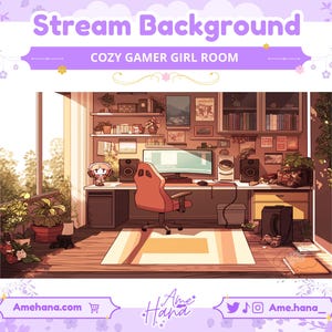 居心地の良いゲーマーガールルームのストリーミング背景：Lofi Twitch Vtuber背景（PNGデジタルダウンロード）