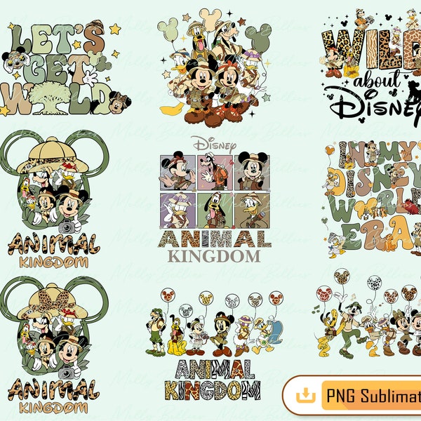 Animal Kingdom PNG Bundle, Safari Vacation Shirt Design, Leopard Mouse and Friends Clipart, Let's Get Wild PNG Sublimation, Instant Download