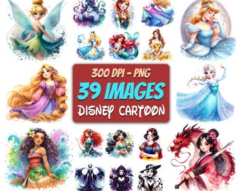 30+ Designs Cartoon Characters PNG Bundle, Princess PNG Sublimation, Villains PNG Sublimation Digital Download