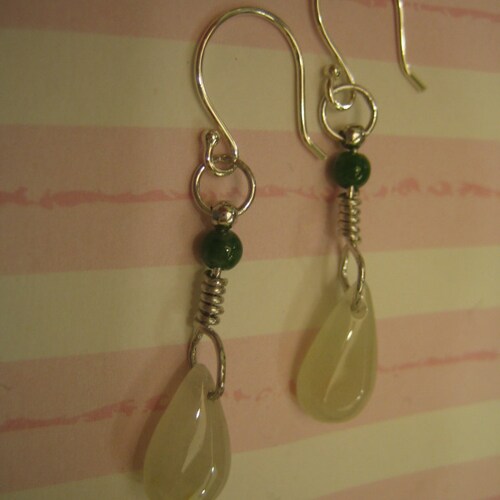 RING shops DROP....Natural Jade Silver Wire Wrapped Earrings