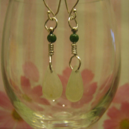 RING shops DROP....Natural Jade Silver Wire Wrapped Earrings