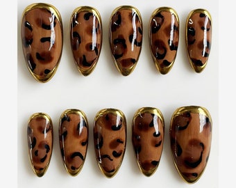 Custom Leopard Press On Nails, Party Jaguar Fake Nails, Japanese Nails Gift For Girls, Floating Gel Nails, Y2K Press On Nails