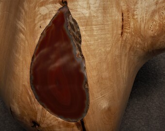 Fine Art Abstract Wood Sculpture Maple Burl Brazilian Agate Handcrafted Oregon 5th Wedding Anniversary Gift Home Office Decor Wood Art Red