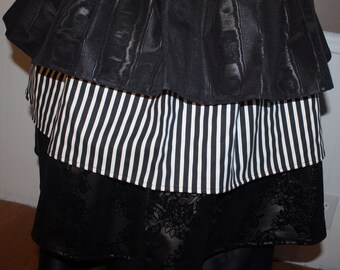 Steampunk Bustle Black and White Stripes Detailed Faux Leather