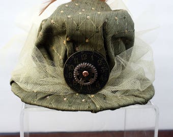 Steampunk Mini Hat Fascinator- Green and Gold