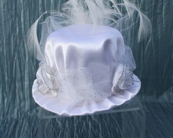 Steampunk Mini Hat Fascinator Wedding- White With Roses