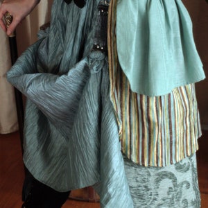 Long Light Blue Crinkle Fabric Skirt Drawstring Steampunk