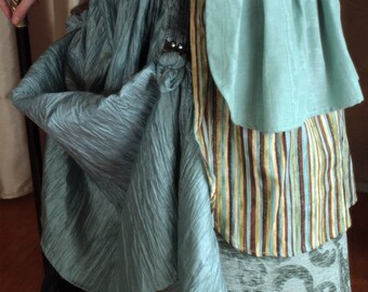 Long Light Blue Crinkle Fabric Skirt Drawstring Steampunk
