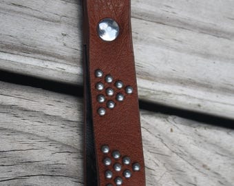 Steampunk Skirt Hiker or Accessory Holder Small Faux Brown Leather with Silver Studs and D-rings