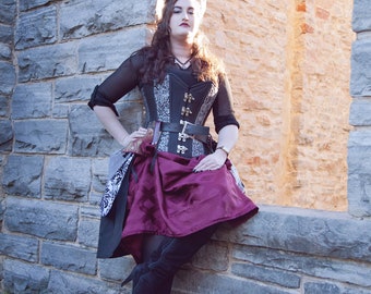 Short Burgundy Tapestry Patterned Drawstring Skirt