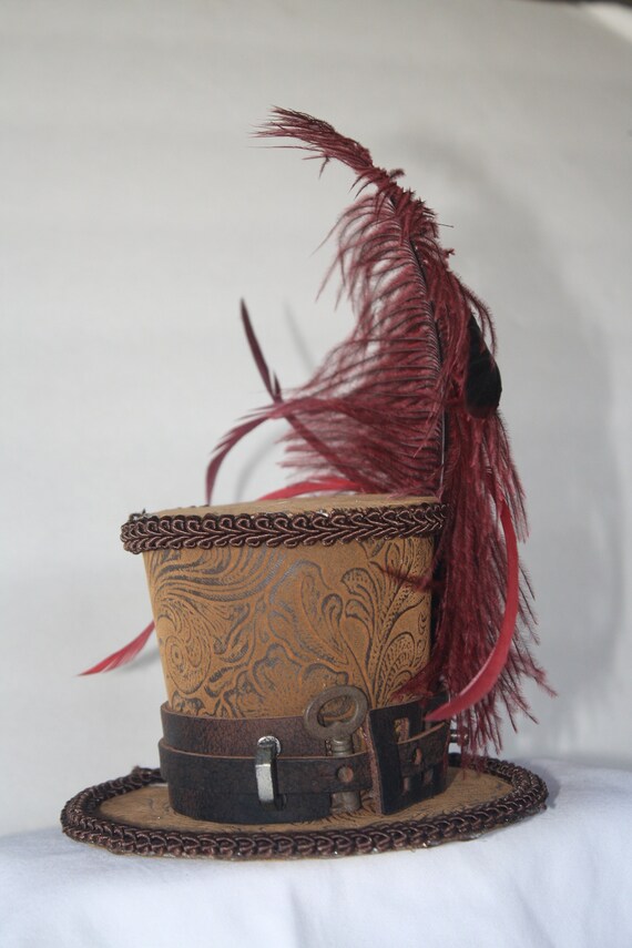 Tan Feathered Hat with Decorative Band Feathers, Turquoise, Hat Band, Lace, Hat Burning - Etsy main image 3