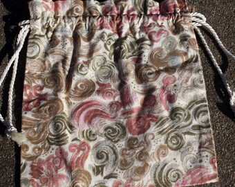 Drawstring Bag- Swirly Pink, Gold and Cream