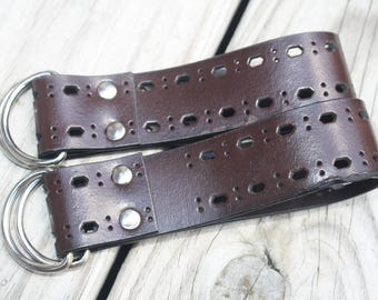 Steampunk Skirt Hiker Pair Dark Brown Faux Leather with Silver D-Rings