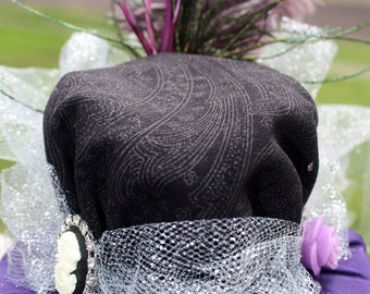 Steampunk Mini Hat- Purple and Black Rose and Glitter