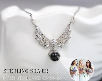 Sterling Silver Angel Wings Photo Projection Necklace: Memorial Jewelry