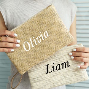 Bestickte Stroh Clutch Bag, Brautjungfer Geschenke, Brautparty Geschenke, personalisierte Stroh Clutch Bag, Fashion Clutch Bag, Geschenk für den besten Freund