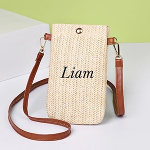 Customization Woven Small Crossbody Straw Bag, Cell Phone Bag , Woven Purse Bag, Summer Bag Detachable Purse Strap, Beach Bag, Friend gifts