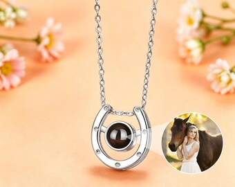 Sterling Silver Horse Memorial Necklace, Custom Photo Projection Horseshoe Pendant, Pet Sympathy Gift, Equestrian Keepsake, Birthday Jewelry