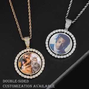 Personalized Rotating Double-Sided Photo Necklace, Memorial Necklace, Pendant round necklace, Hip Hop Necklace, gift for boyfriend, husband