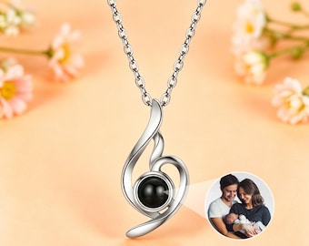 Sterling Silver Custom Photo Projection Heart Necklace - Memorial Gift