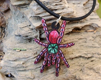 Pink Toe Tarantula - Caribena versicolor  - Wooden Pendant and Necklace