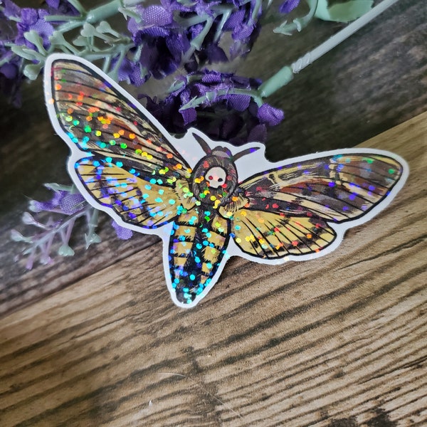 Death Head Moth - 3 inch holographic sticker - Moth Insect Bug Butterfly Rainbow Art Drawing
