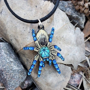 Socotra Island Blue Baboon Tarantula Monocentropus balfouri Wooden Pendant and Necklace image 1