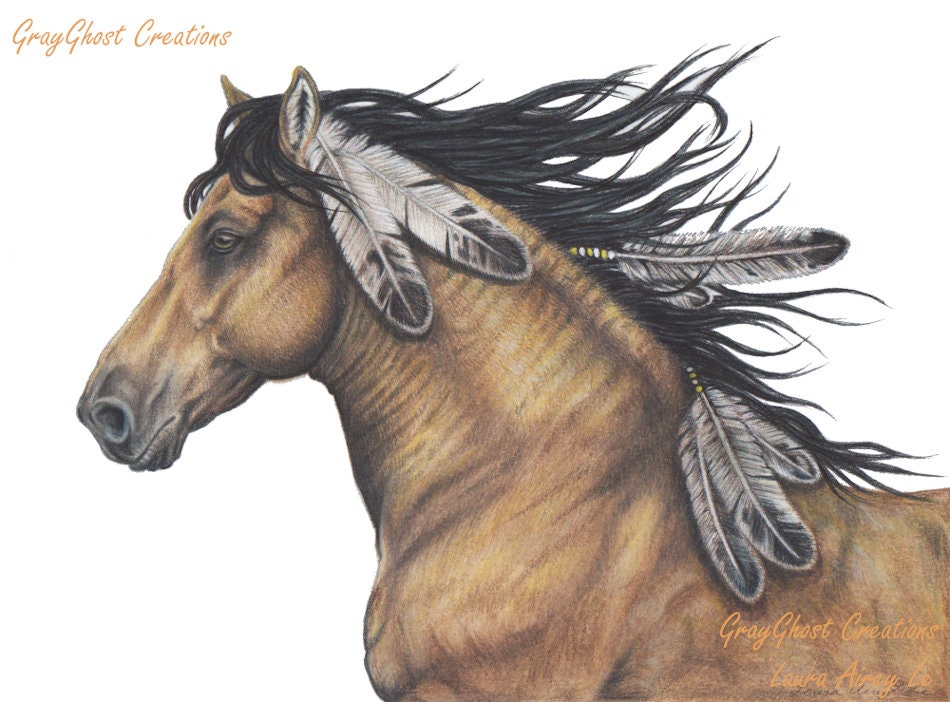Wind Spirit Horse Art Print: Native American Stallion With Eagle ...
