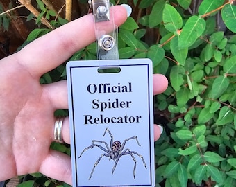 Official Spider Relocator Badge - Arachnid Tag - Waterproof Special Talent Badge -  Cute Con Convention Backpack Accessory ID Bug Insect