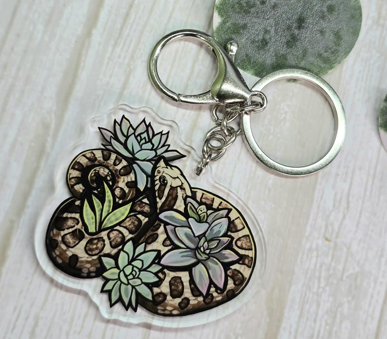 Hognose Snake and Succulents Keychain - Acrylic Keychain Accessory ...