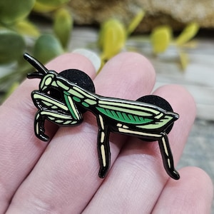 Hard Enam Pin - Praying Mantis - Black Metal Insect Bug Unique Forest Floor Green Bug