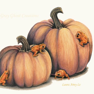 Pumpapaddor - Konsttryck - Av Laura Airey Le - Höst Höst Groda Padda Pumpafält Krydda Pumpor Apelsin Pil Gift Söt