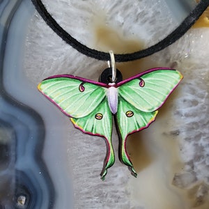 Luna Moth Wooden Pendant and Necklace - Bug Insect Animal Butterfly Green Garden Wildlife Nature Night Metaphysical Mint Spirit