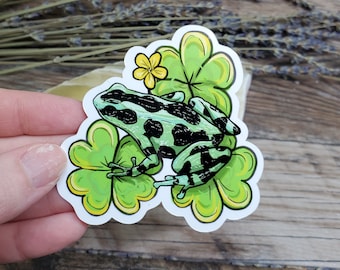 Lucky Clover Green Dart Frog Sticker - 3 inch glossy sticker -  Frog Toad Cute Luck Dendrobates auratus Black Arrow
