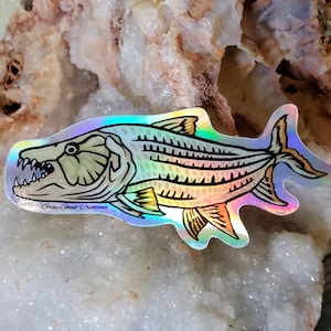 Tiger Fish Sticker: Holographic Rainbow Glossy Vinyl (3.5 inch)
